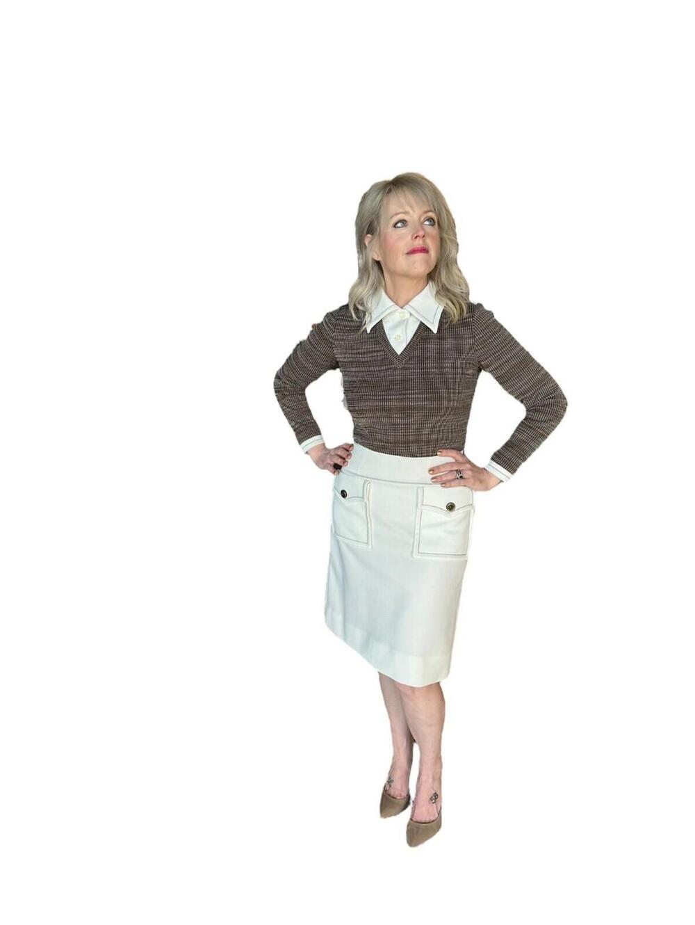 Brown & Cream Butte Knit 100% Textured Dacron Polyester Long Sleeve Dress - Picture 10 of 12